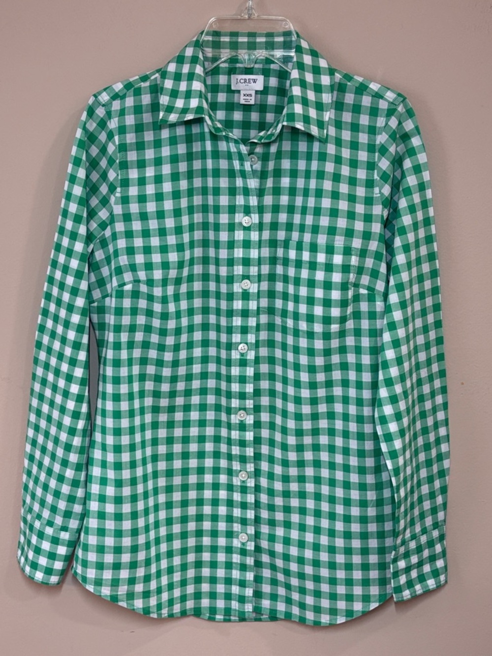J. Crew Green and White Cotton Gingham Shirt